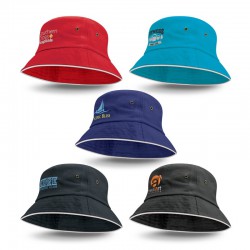 Wide Brim Hats - Bondi Bucket Hat - White Sandwich Trim