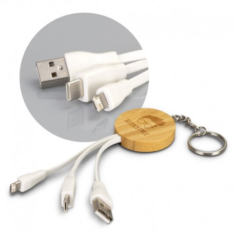 Bamboo Charging Cable Key Ring - Round