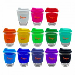 Reusable Coffee Cups - Glass - Carlo Glass Coffee Cup - Silicone Band 340ml