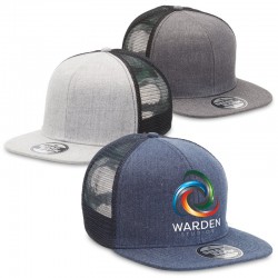 Caps - Heathered Flat Peak Trucker Cap