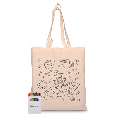 Toiletry Bags - Squiggle Calico bag + Crayon set