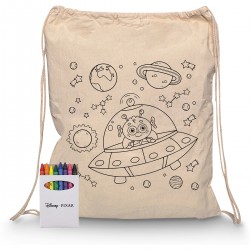 Toiletry Bags - Squiggle Calico Drawstring Bag + Crayon set