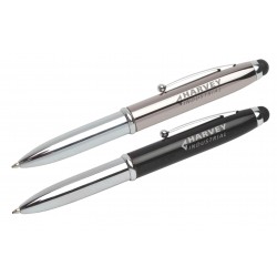 Metal Promotional Pens - Economy 3-Way Stylus Pen & Torch