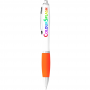 Plastic Promotional Pens - Nash Ballpoint Pen with White Barrel and Coloured Grip