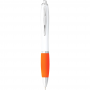 Plastic Promotional Pens - Nash Ballpoint Pen with White Barrel and Coloured Grip