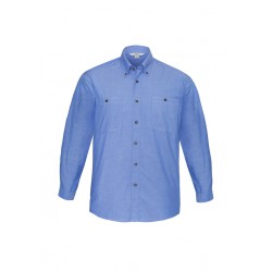 Mens Wrinkle Free Chambray Long Sleeve Shirt