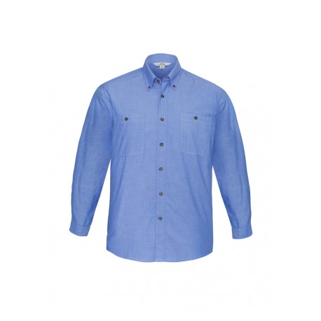 Men's Corporate Shirts - Mens Wrinkle Free Chambray Long Sleeve Shirt