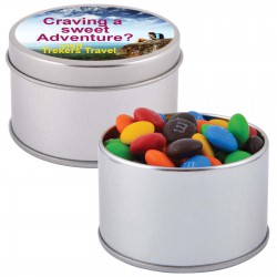 M&Ms in Silver Round Tin