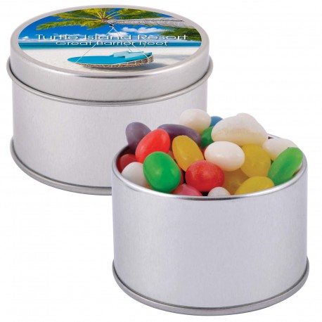 Promotional Jelly Beans - Assorted Colour Mini Jelly Beans in Silver Round Tin