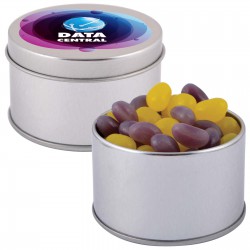 Promotional Jelly Beans - Corporate Colour Mini Jelly Beans in Silver Round Tin
