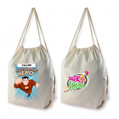 Cotton & Calico Tote Bags - Calico Drawstring Library Backpack
