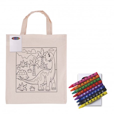 Cotton & Calico Tote Bags - Colouring Short Handle Calico Bag & Crayons