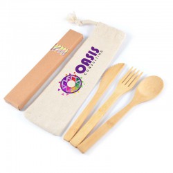 Miso Bamboo Cutlery Set & Straws in Calico Pouch