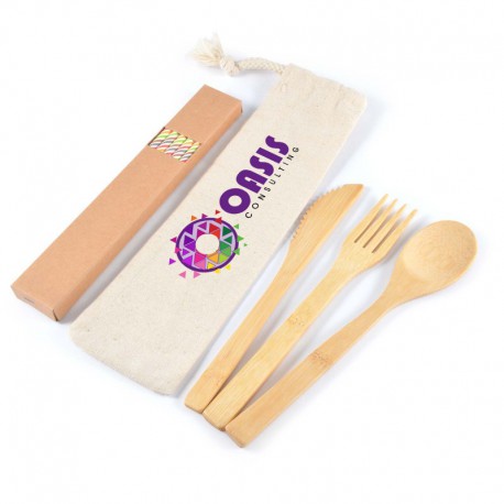 Homeware Products - Miso Bamboo Cutlery Set & Straws in Calico Pouch