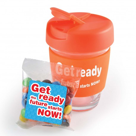 Reusable Coffee Cups - Glass - Vienna Coffee Cup with M&Ms