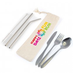 Homeware Products - Banquet Stainless Steel Cutlery & Straw Set in Calico Pouch