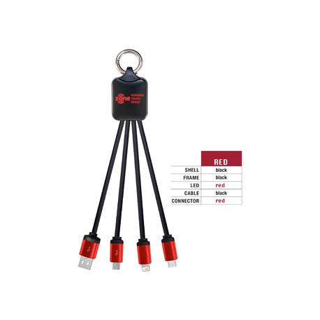 USB Hubs & Cables - Atesso 3n1 Light Up Charge Cable - Rectangle
