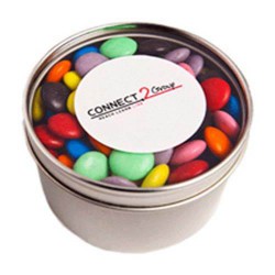 150g Chocolate Beans Packed in Small Round Window Tins