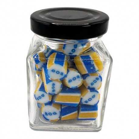 70g Personalised Rock Candy Packed in Small Glass Square Jars