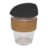 Black 340ml Reusable Glass Karma Kup with Cork Band and Silicone Lid