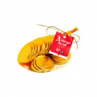 Mixed Chocolate Coins Bag with Gold Elastic Ribbon Tied in A Bow