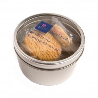 Small Round Acrylic Window Tin Fillled with Biscuits X4