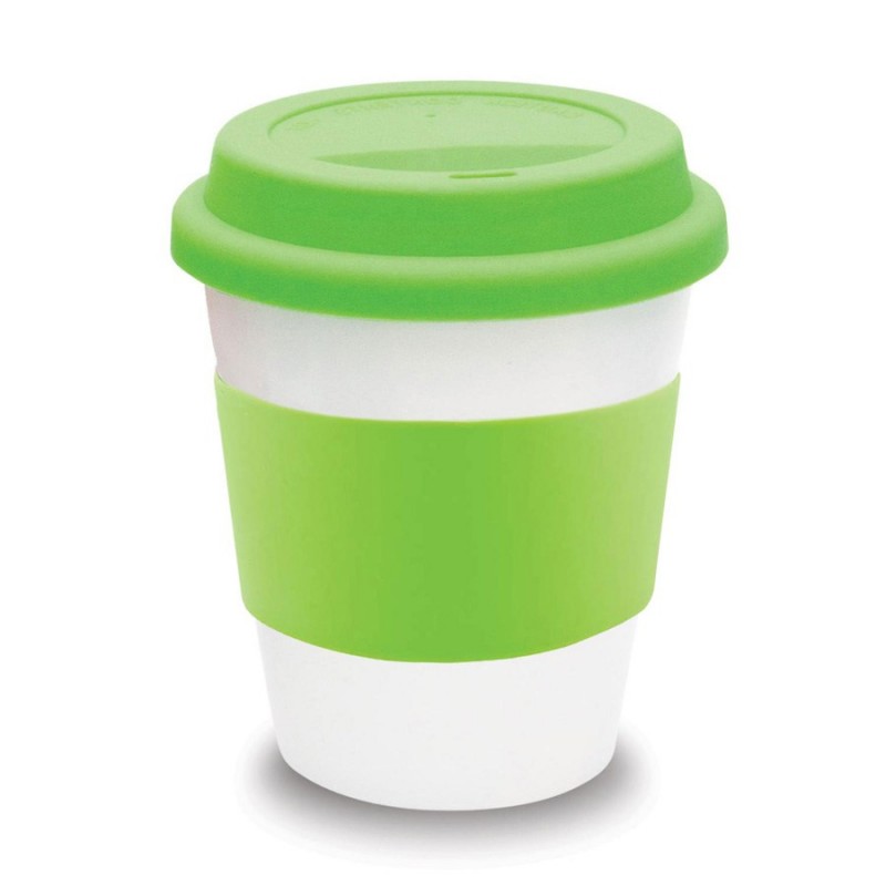 White Ceramic Takeaway Cup Corporate Branded & Printed Promotional Reusable Coffee Cups G1111O