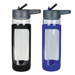 Sleeve Glass Drink Bottle with Sipper - Blue